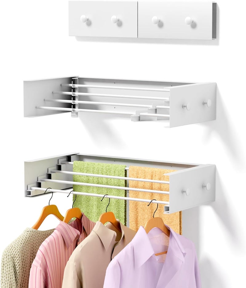 ZMBESUP Upgrade Laundry Drying Rack, 23.6" Drying Rack Clothing Wall Mounted,Foldable, 4 Aluminum Rods with 4 Hooks, Space-Saving White Collapsible Drying Racks Hanger for Laundry Bathroom - Image 1